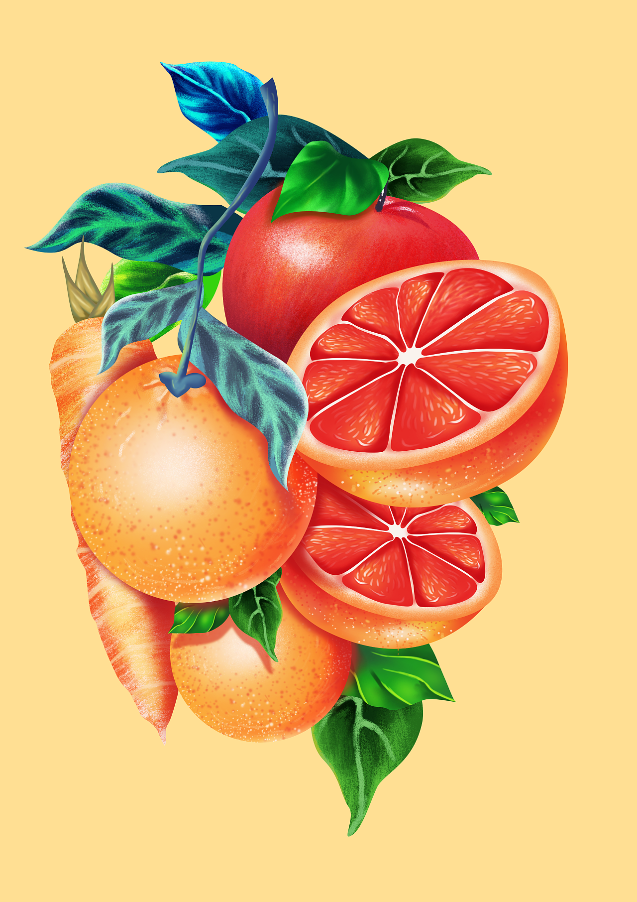 美粒果园复合果蔬汁包装插画设计